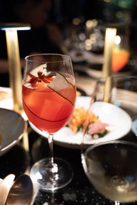 Close-up of beer in glass on table