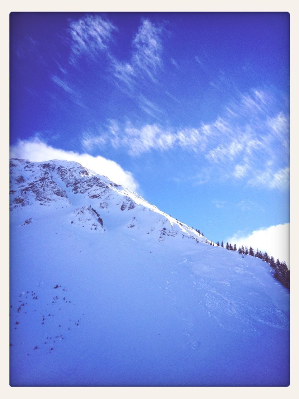 transfer print, blue, snow, cold temperature, auto post production filter, winter, tranquility, sky, beauty in nature, tranquil scene, scenics, nature, landscape, season, cloud - sky, white color, cloud, mountain, day, weather