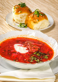 High angle view of food served in plate