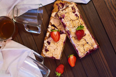 High angle view of breakfast on table