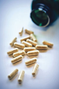 Close-up of capsules on table