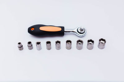 Close-up of buttons against white background