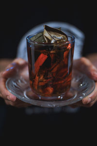 Close-up of drink in glass, in indonesia it is usually called wedhang uwuh.