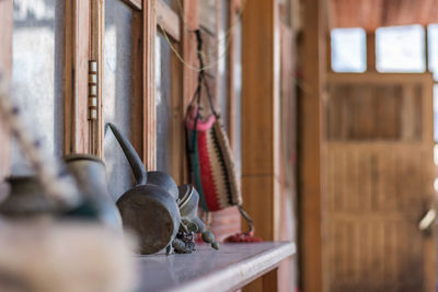 Close-up of candles in building