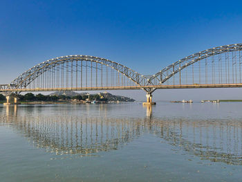 Bridge over river against blue sky