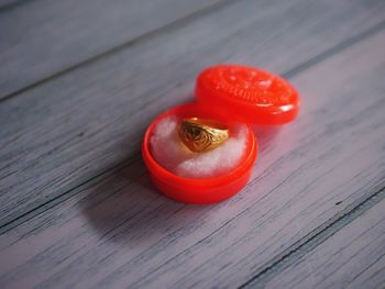 Close-up of bell pepper on wooden table