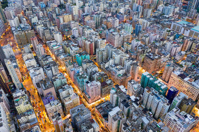 High angle view of modern buildings in city