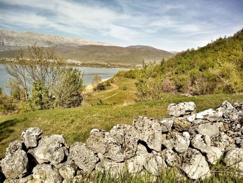 Scenic view of lake against sky