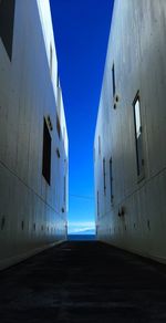 Low angle view of built structure against clear blue sky