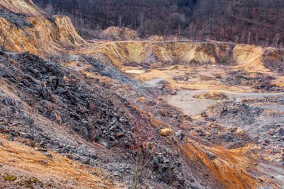 Old abandoned copper and gold surface mine in apuseni mountains, romania