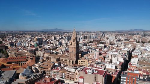 High angle view of buildings in city