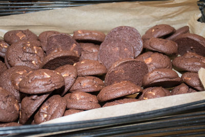 Close-up of chocolate cake in store
