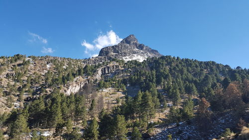 Low angle view of rocky mountains against sky