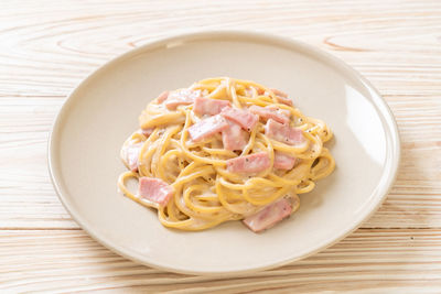 High angle view of food in plate on table