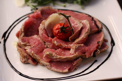 High angle view of meal served in plate