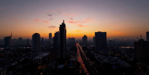 High angle view of city at sunset in bangkok,thailand