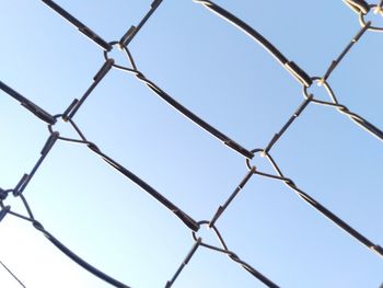 Low angle view of chainlink fence against clear sky