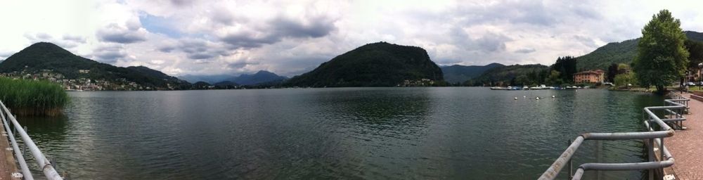 Panoramic view of lake and mountains against sky