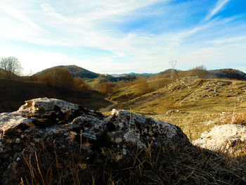 Scenic view of rocky mountains against sky