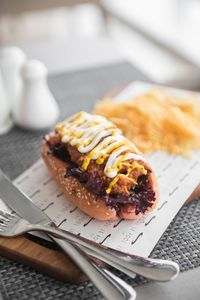 Close-up of food on table