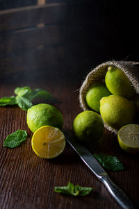 Close-up of fresh lemons on table