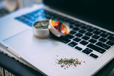 Close-up of laptop on table