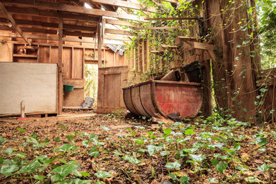 Run down dilapidated horse barn on an abandoned farm in new england.