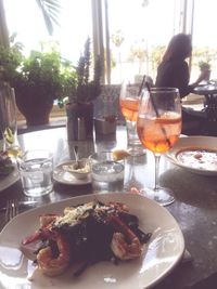 Close-up of food served on table