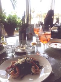 Close-up of food served on table