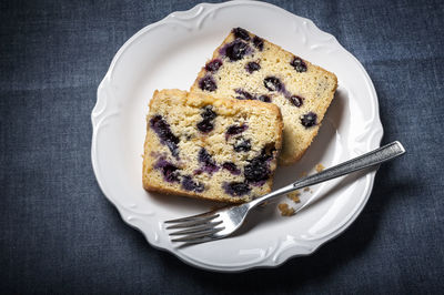 High angle view of cake in plate