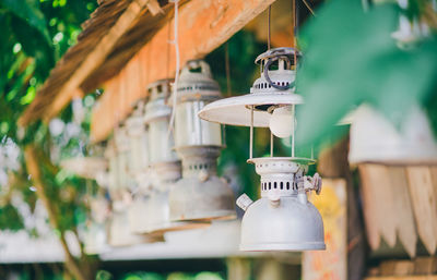 Close-up of lanterns hanging at park