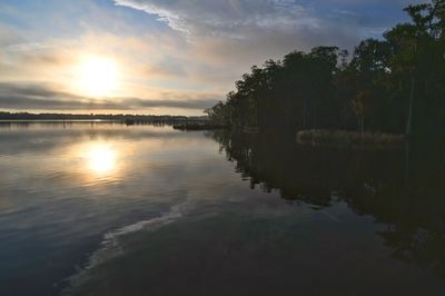 Scenic view of lake against sky during sunset