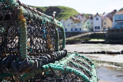 Close-up of lobster traps
