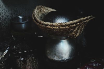 Close-up of wicker basket