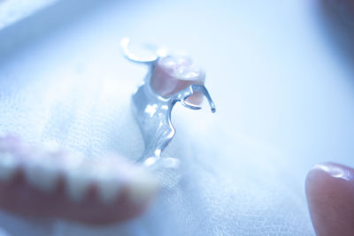 High angle view of dentures on table