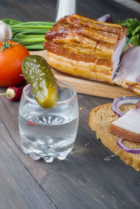 High angle view of breakfast on table