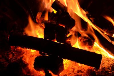 Close-up of bonfire at night