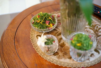 High angle view of vegetables in bowl on table