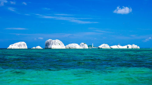 Panoramic view of frozen sea against blue sky