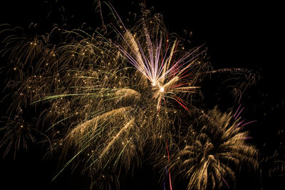 Low angle view of firework display at night