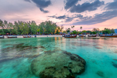 Scenic view of sea against sky during sunset