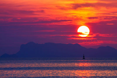 Scenic view of sea against orange sky