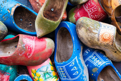 High angle view of shoes for sale in market