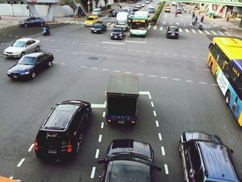 High angle view of traffic on road in city