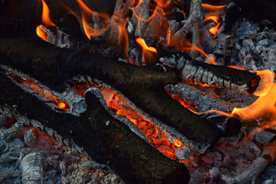 High angle view of bonfire at night