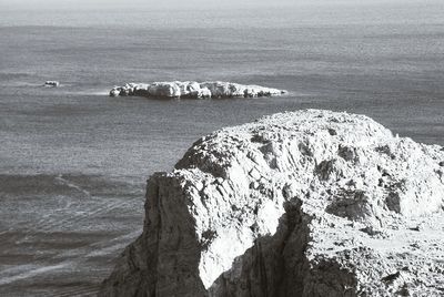 Scenic view of sea by cliff