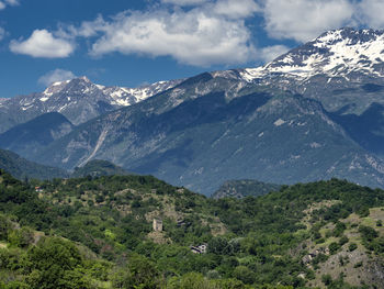 Scenic view of snowcapped mountains against sky