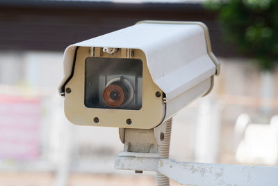 Close-up of camera on table