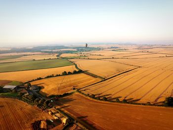 High angle view of agricultural field against sky