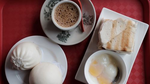 High angle view of breakfast on table